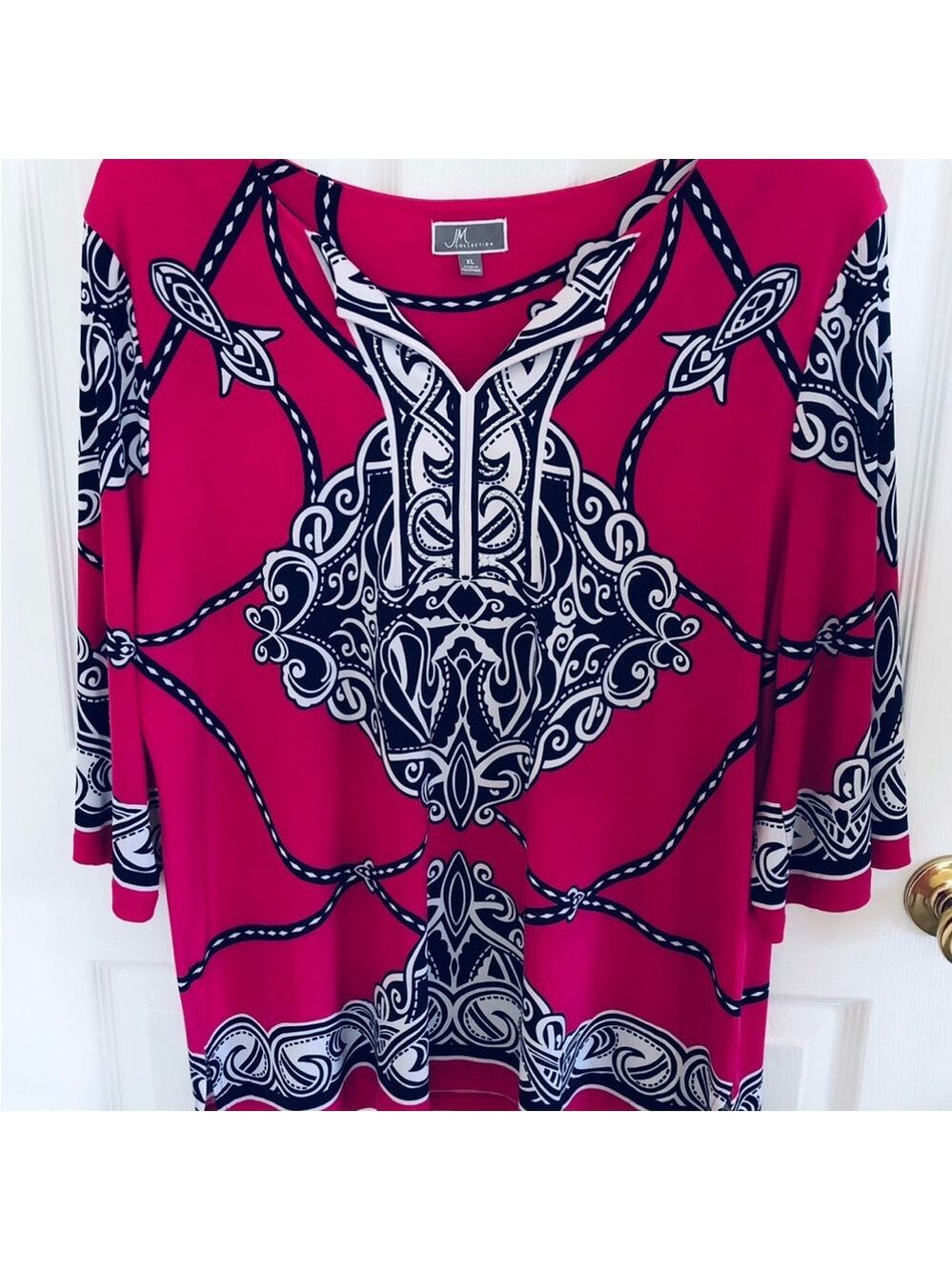 JM Collection Size XL Modern Boho Vibrant V-Neck Tunic 3/4 Sleeves Stretchy